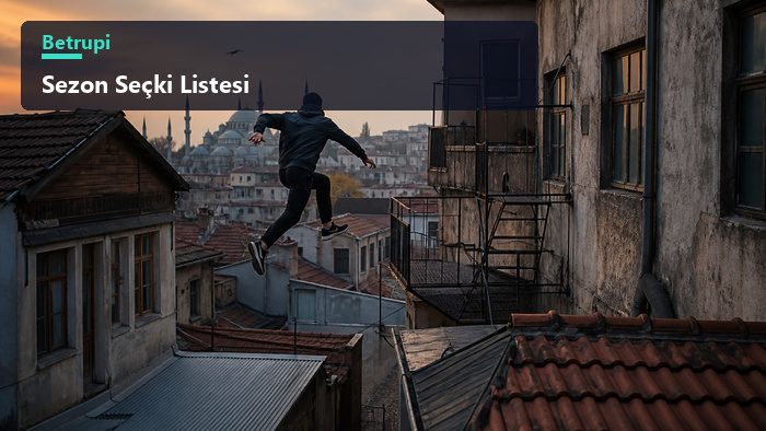 Çatılar ve yangın merdivenleri arasından geçen bir parkur rotasının işaretlenmiş şehir görüntüsü